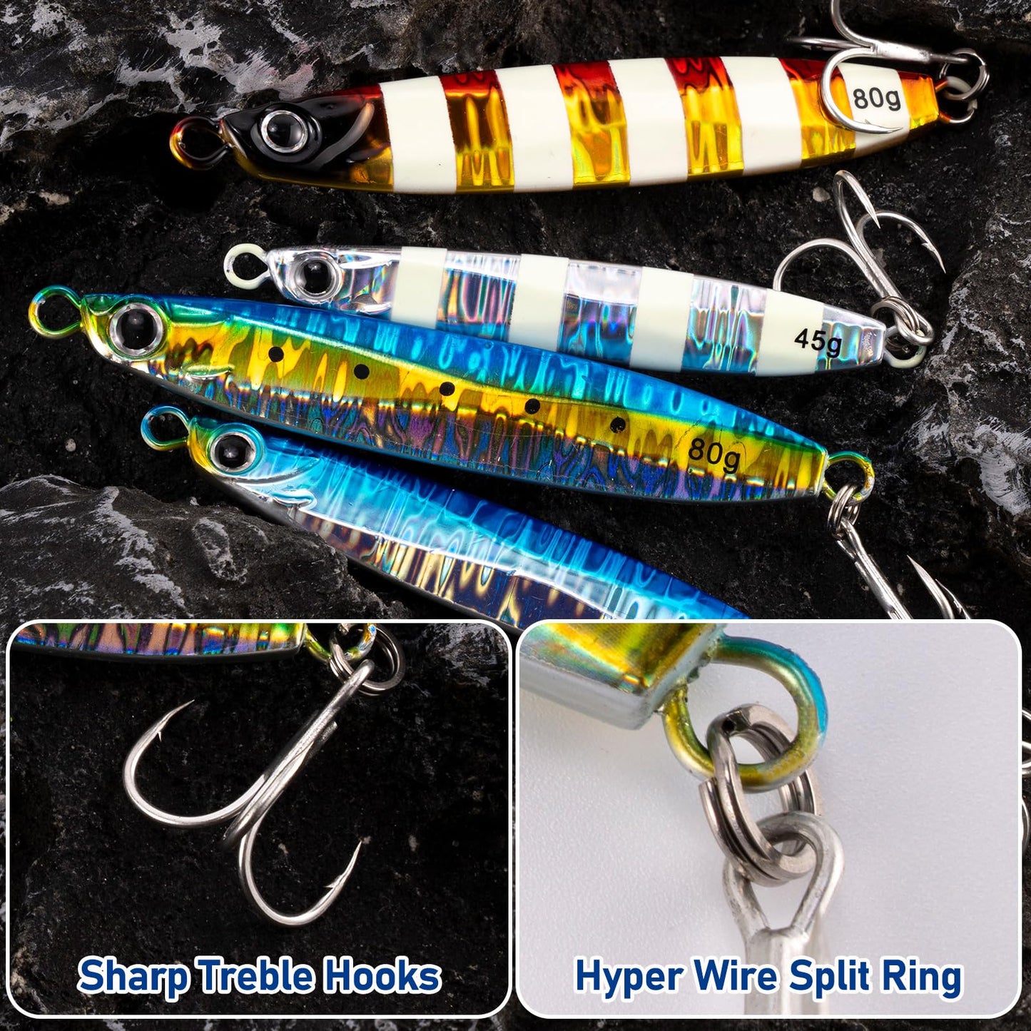 Dr.Fish 3 Pack Saltwater Fishing Jigs Jigging Spoon Fishing Lures Offshore Glow Vertical Diamond Metal Casting Jigs Saltwater Silver 1.5oz