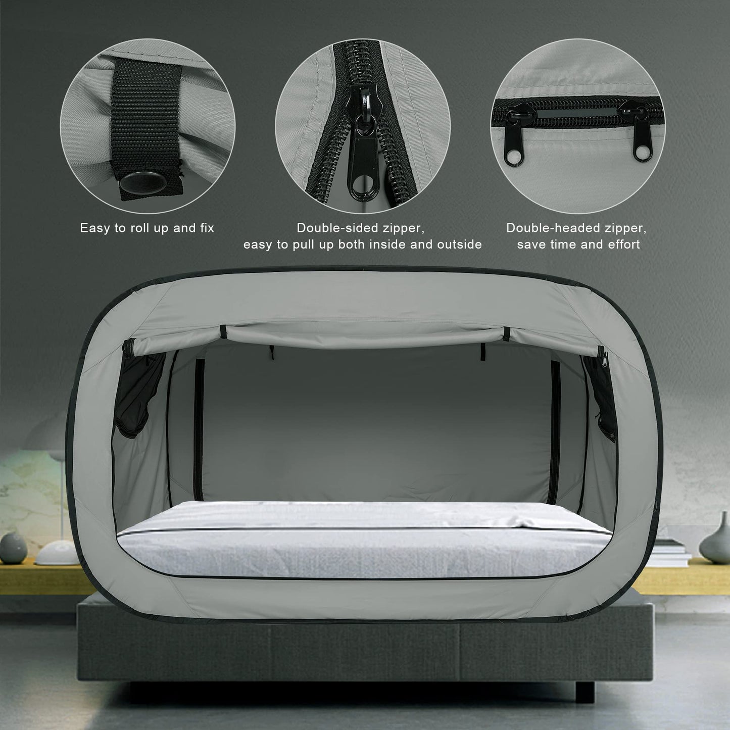 ANC POP Bed Tent Full Bed Canopy Portable Dream Tent for Kids and Adult Indoor Sleeping Tents with 2 Doors Breathable Private Space Tents, Grey