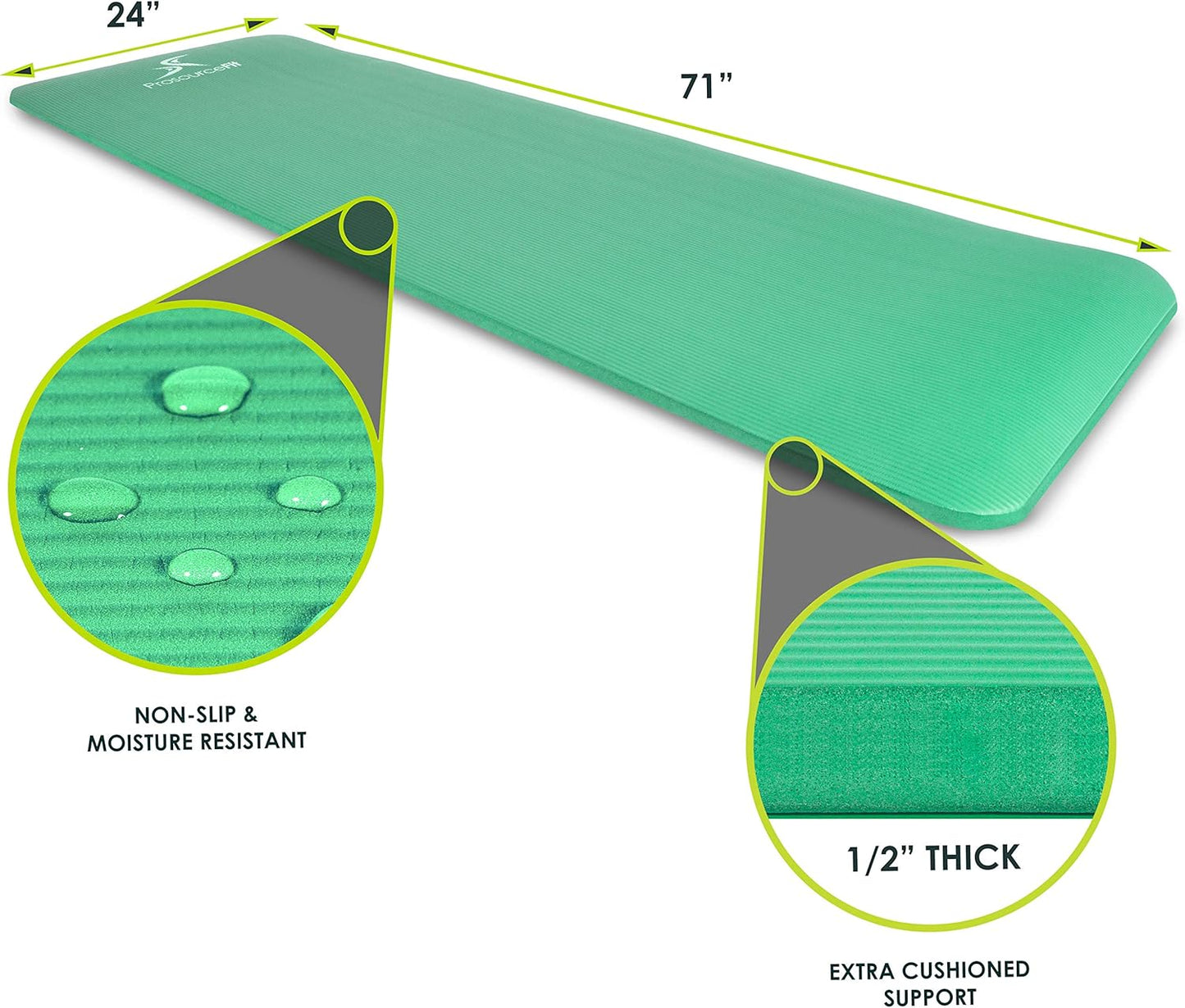 Extra Thick ½” Yoga & Pilates Mat - 71” High Density Foam with Carrying Strap