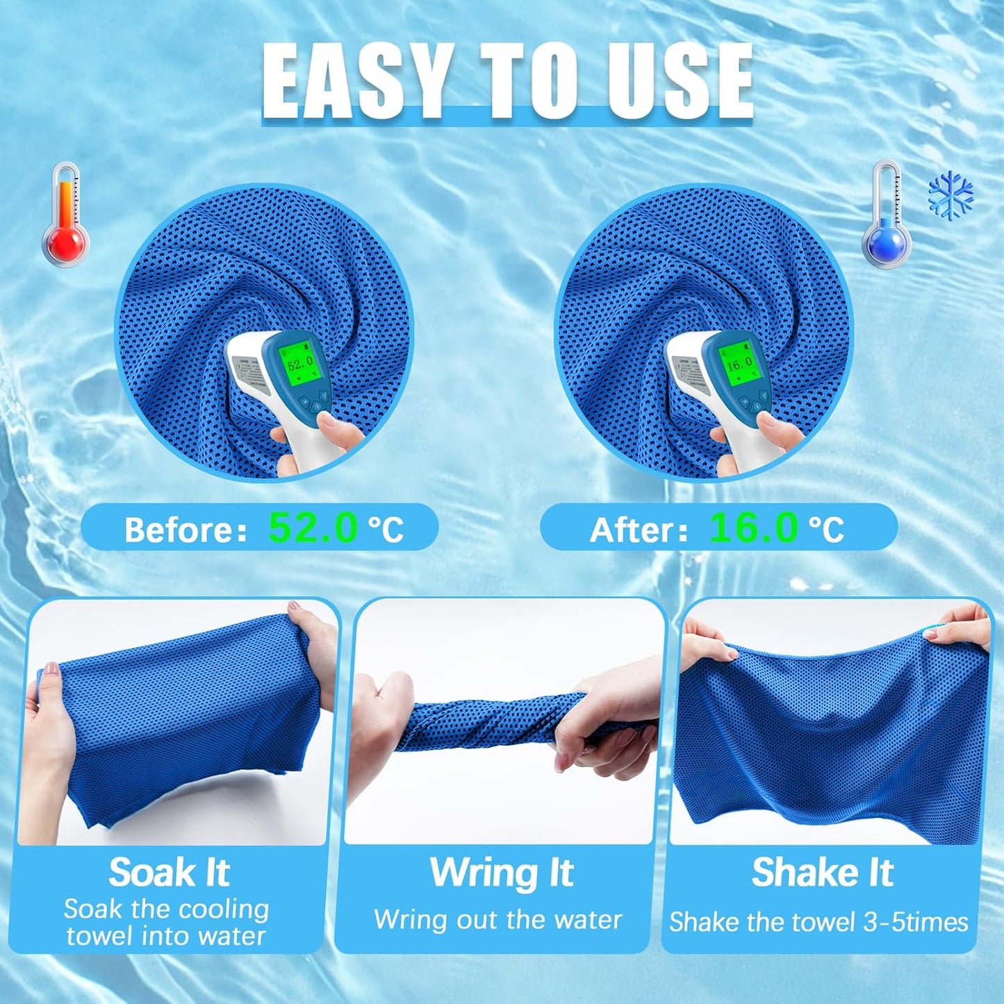 Cooling Towels 4-Pack | 40” x 12” Microfiber Gym Towels | Soft & Breathable