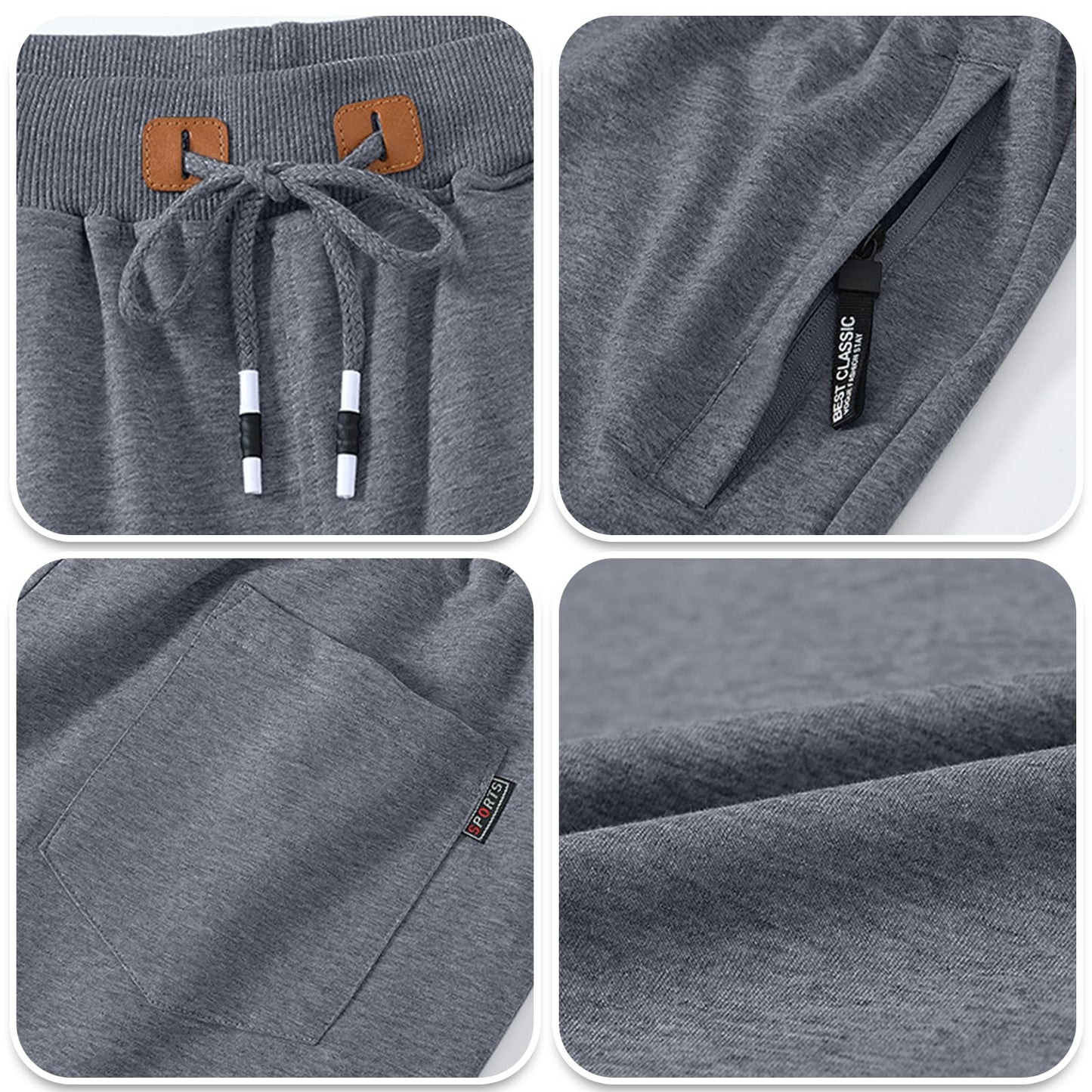 QPNGRP Mens Shorts Casual Drawstring Zipper Pockets Elastic Waist Darkgray 34