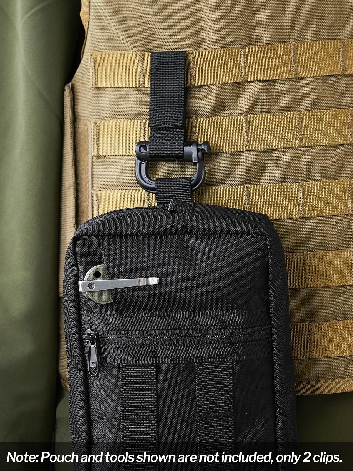 VIPERADE VAB3 2-Pack Tactical Molle D-Ring, Molle Belt Clip Key Buckle, Tactical Nylon Webbing Buckle for Molle Bags, Webbing Attachment Strap, Backpack Accessories (Black)