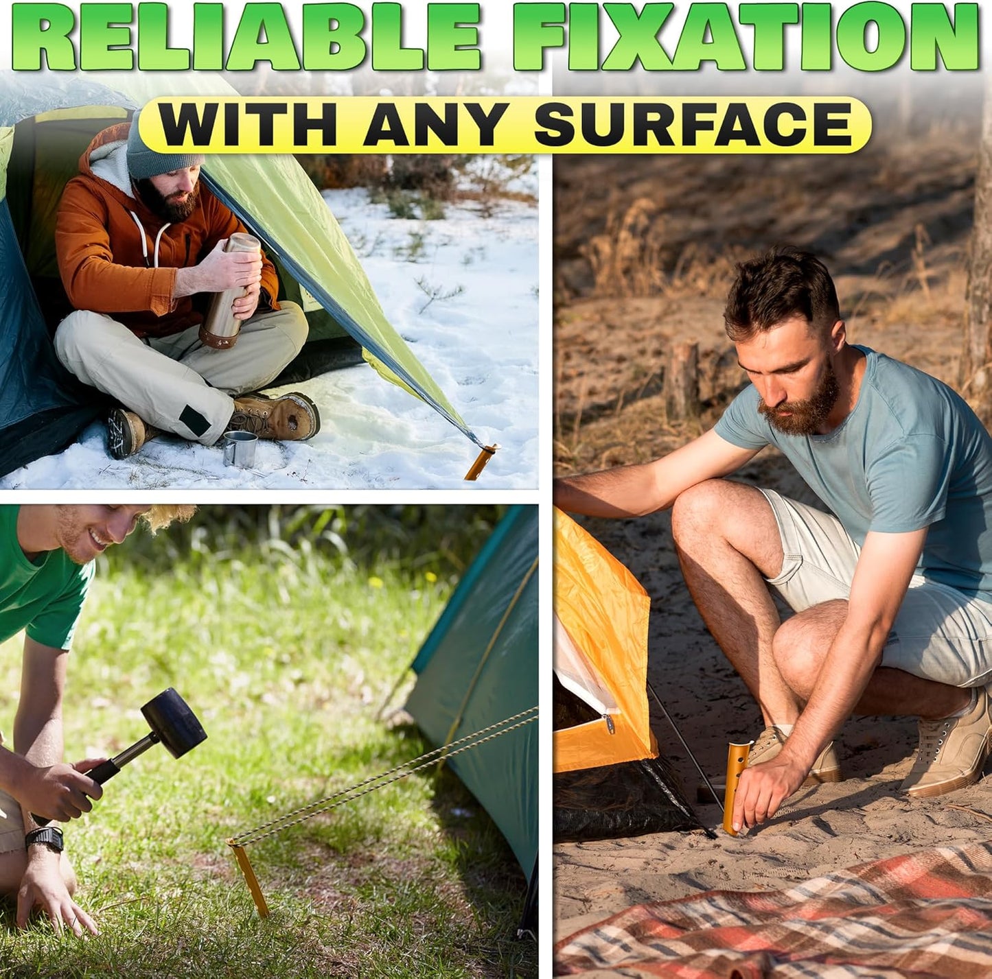 6 Pack Sand Stakes for Beach - 12.6" Lightweight Aluminum Tent Stakes for Sand, Snow & Soft Ground, Vibrant Color and Wind-Resistant, Durable and Easy to Install, Rust Resistant U-Shaped Anchors