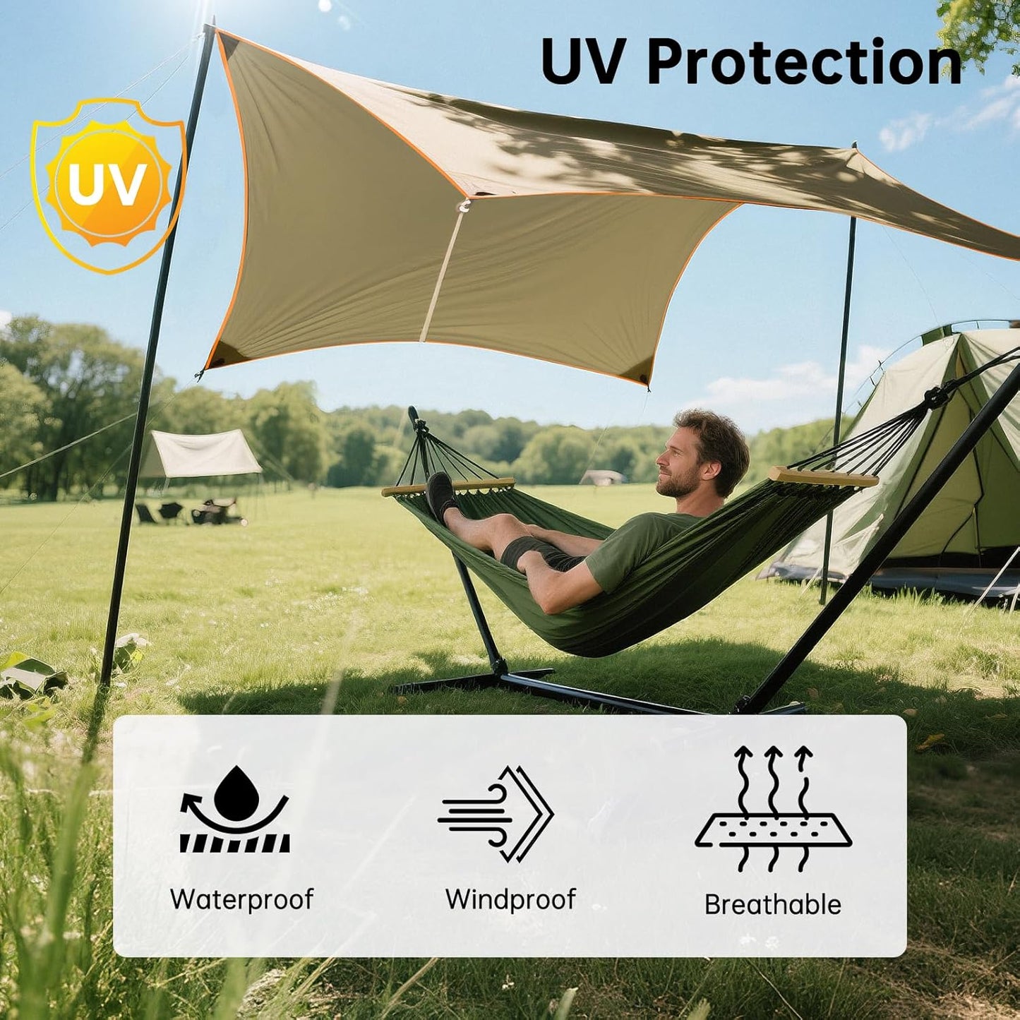 FREE SOLDIER Waterproof Portable Tarp Multifunctional Outdoor Camping Traveling Awning Backpacking Tarp Shelter Rain (Brown 10×10.5ft)