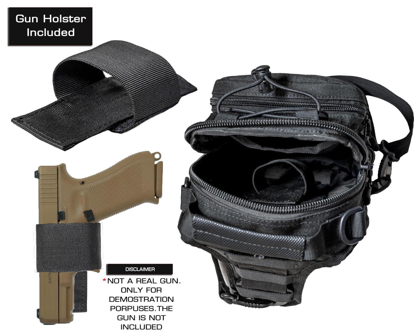 Spartan Tactical ARC MKII EDC Sling Bag, Shoulder Bag, Gun Holster Included, Concealed Carry, Black