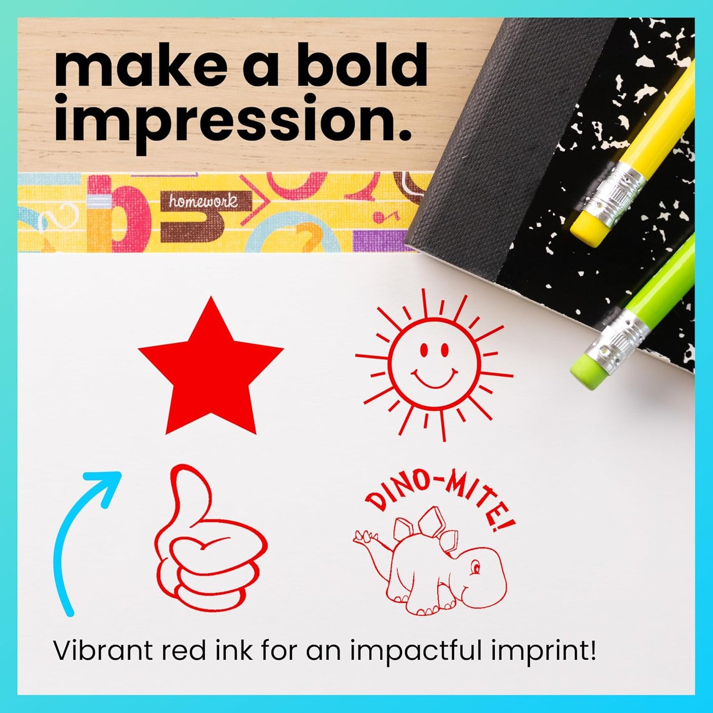 ExcelMark Round Teacher Stamp - Solid Star - RED Ink