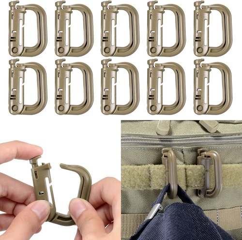 BOOSTEADY 10 Pack Multipurpose D-Ring Grimlock Locking for Molle Webbing with Zippered Pouch