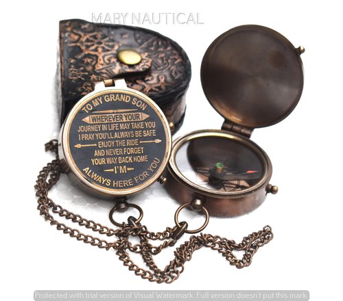 Engraved Brass Compass Gift for Grandson – A Meaningful Keepsake for Birthday, Baptism, Graduation & Confirmation