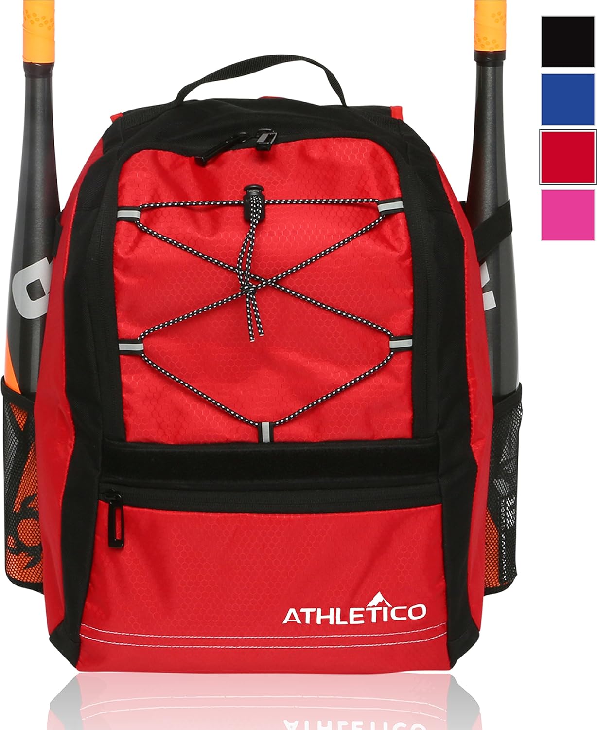Athletico Youth Baseball Bat Bag - Backpack for Baseball, T-Ball & Softball Equipment & Gear | Holds Bat, Helmet, & Glove | Fence Hook (Red)