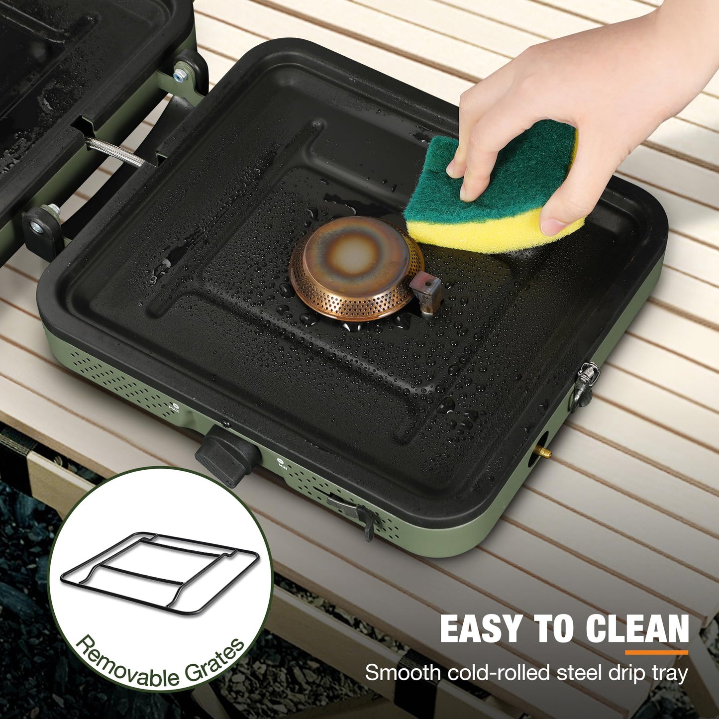 ALBOMI 2 Burner Propane Camping Stove,Portable Folding Gas Stove for Camping with 17200 BTU,Two Adjustable Burners with Easy Carrying Handle&Inlet Gas Pipe,Outdoor Camp Stove for Camping Backpacking