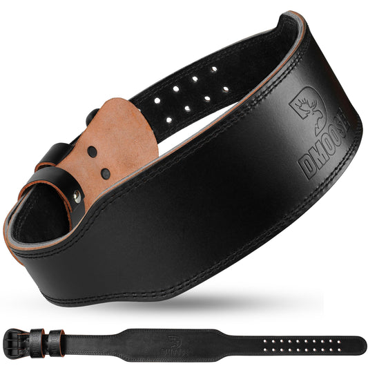DMoose weight belt - Squat and weightlifting belts - 7MM Premium Cushioned Lumbar Support - Genuine Leather, Adjustable, Comfortable belt lifting 4" Black L