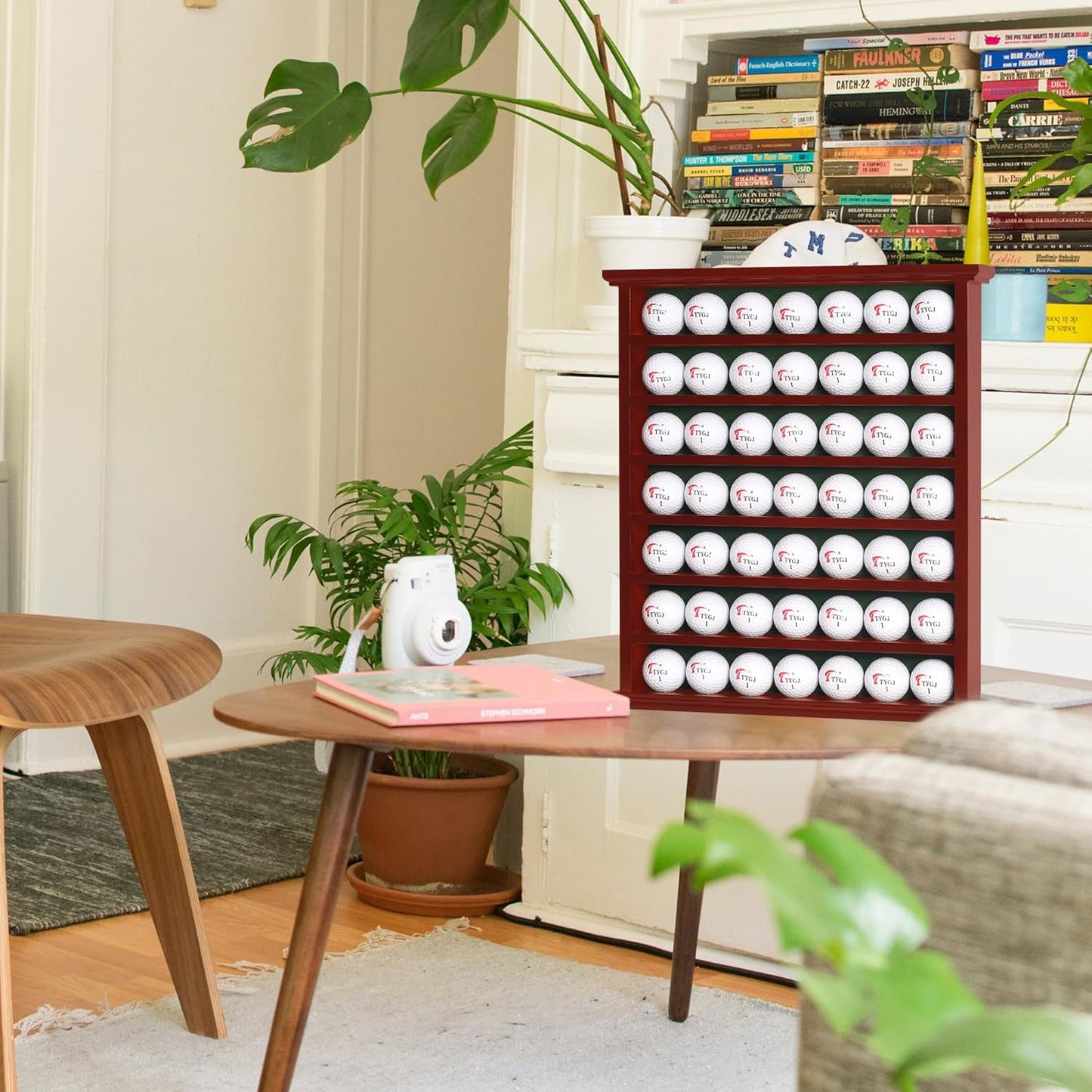 Golf Ball Display Case Cabinet Rack - 49-Ball Holder with Open Design, Black Finish