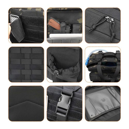 VTACOUTV Gun Backpack for Men 45L Military Tactical Backpack with Holster of Handguns, Bug Out Bag Army Molle Daypack 3-Day Pack W.Side Pocket for Gym Camping Hiking Trekking(Black)