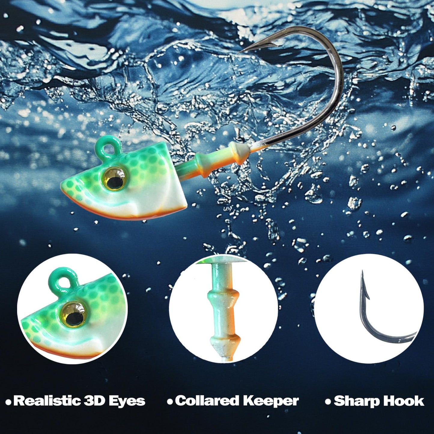 Fish Corner Swimbait Jig Head Swimbait Jigs with 3D Eyes Minnow Jig Heads for Fishing Saltwater 10 pcs/Set 1oz