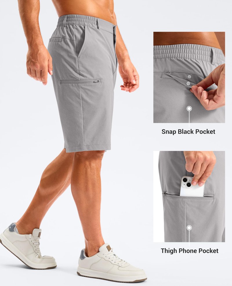 G Gradual Men's Golf Shorts 11" Long with 4 Pockets Lightweight Knee Length Elastic Waist Quick Dry Casual Dress Work Shorts (Light Grey, L)