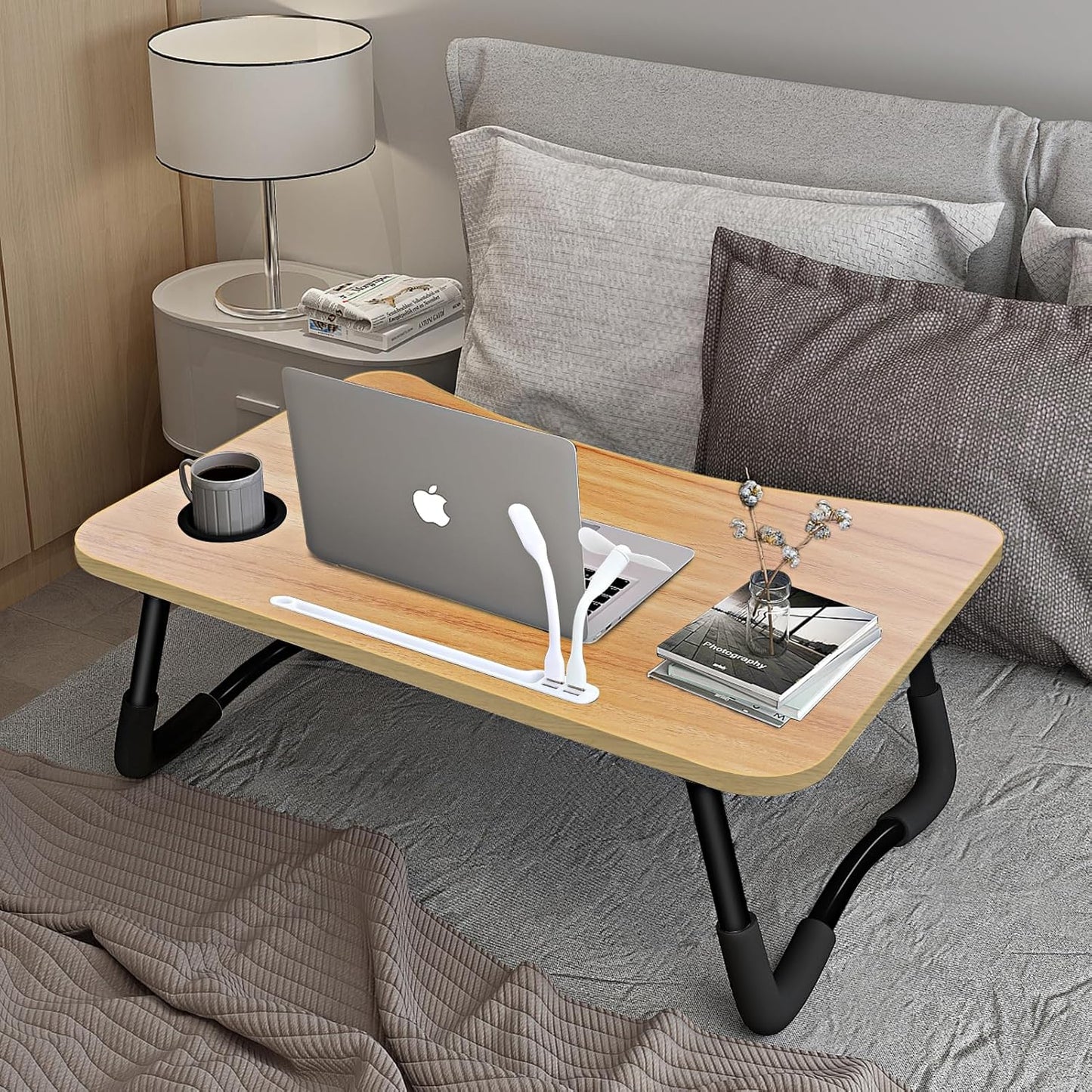 Laptop Bed Desk,Portable Foldable Laptop Lap Desk Tray Table with USB Charge Port/Cup Holder/Storage Drawer,for Bed/Couch/Sofa Working, Reading