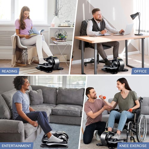 Under Desk Elliptical Electric Pro Leg Exerciser for Seniors and office workers Seated Pedal Exerciser with Remote Control & Non-Slip Pedals Grey-orange