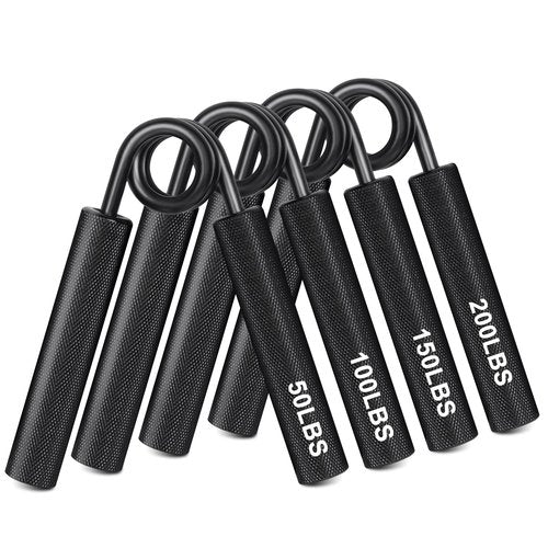 POSKOU Hand Grip Strengthener 4pcs Set Metal Grip Strength Trainer No Slip Wrist Forearm Strengthener Hand Gripper for Home Gym (50LBS,100LBS,150LBS,200LBS)