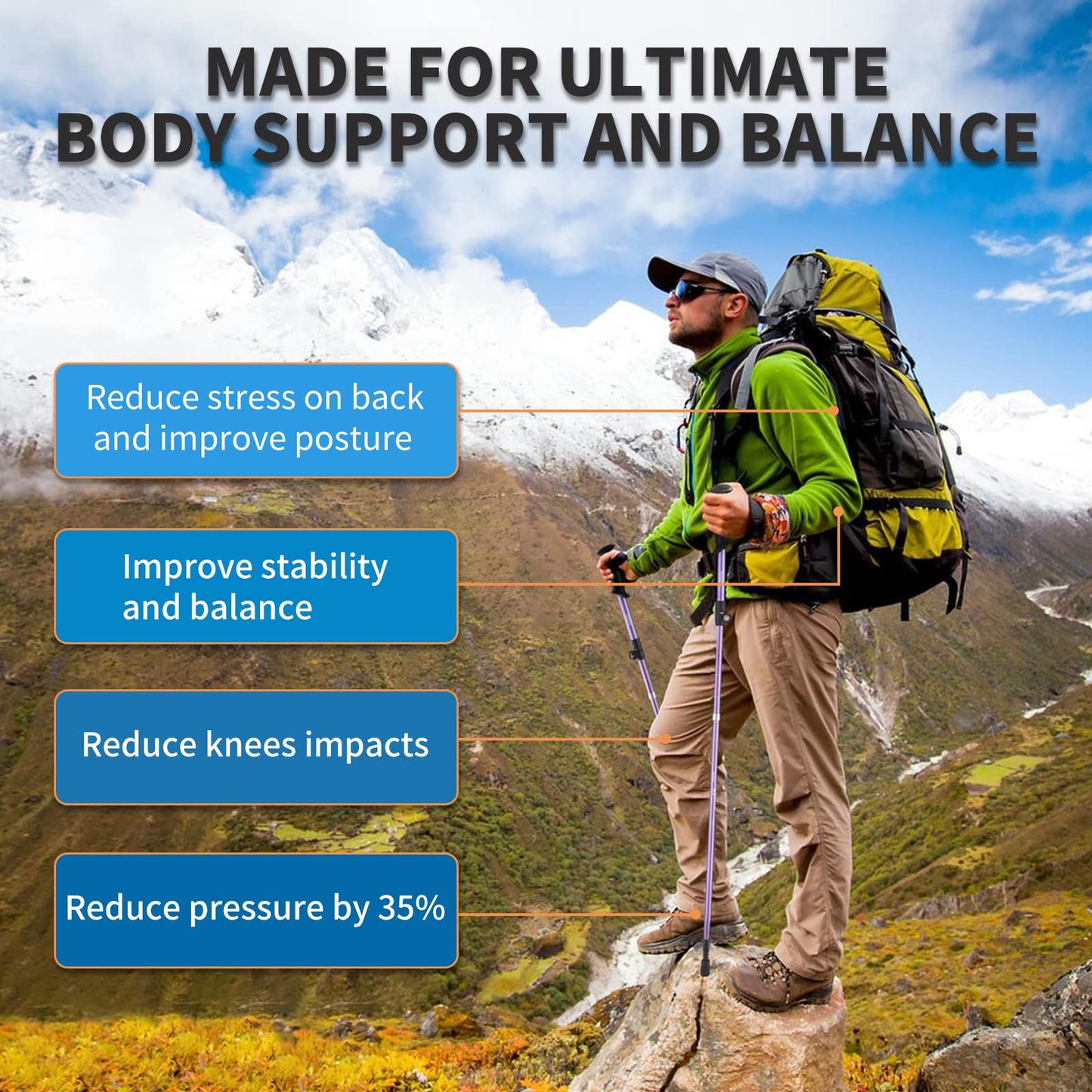 AISUNOUTDOOR Trekking Walking Hiking Poles or Sticks Aluminum Lightweight Collapsible for Men Women for Climbing 2 Pack Adjustable Gear with One Free Disposable Raincoat