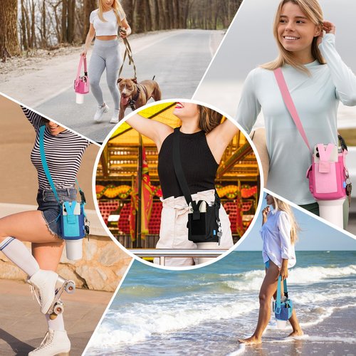 Xxerciz Water Bottle Carrier Bag with Phone Pocket for Stanley 40 oz Tumbler with Handle, Nylon Water Bottle Holder Pouch with Adjustable Strap for Stanley Cup Accessories