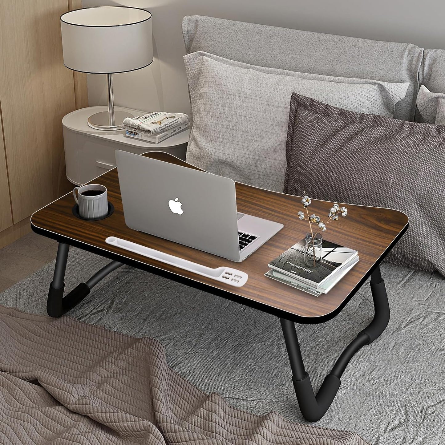 Laptop Bed Desk,Portable Foldable Laptop Lap Desk Tray Table with USB Charge Port/Cup Holder/Storage Drawer,for Bed/Couch/Sofa Working, Reading