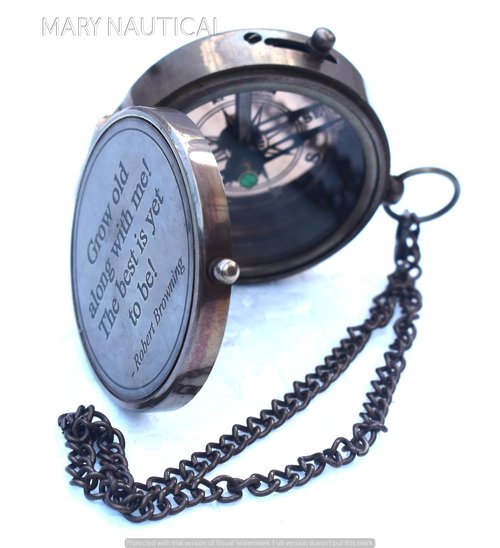 Engraved Brass Compass – Grow Old Along with Me Romantic Gift for Him or Her for Husband, Wife, Couples | Wedding Keepsake