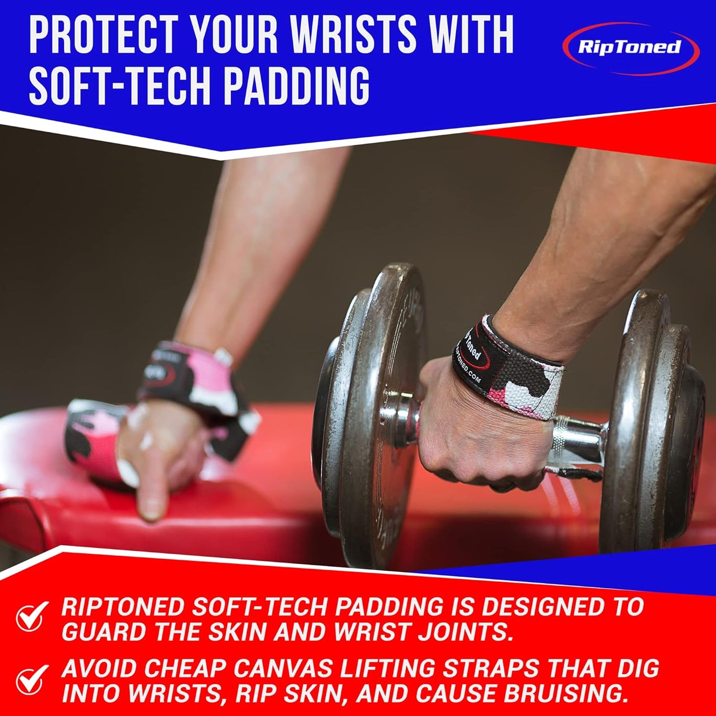 Rip Toned Performance Wrist Straps For Weightlifting - 23" Weight Lifting Straps for Men, Women (Padded) - Cotton Gym Wrist Wraps for Deadlift, Strength Training, Powerlifting, Bodybuilding