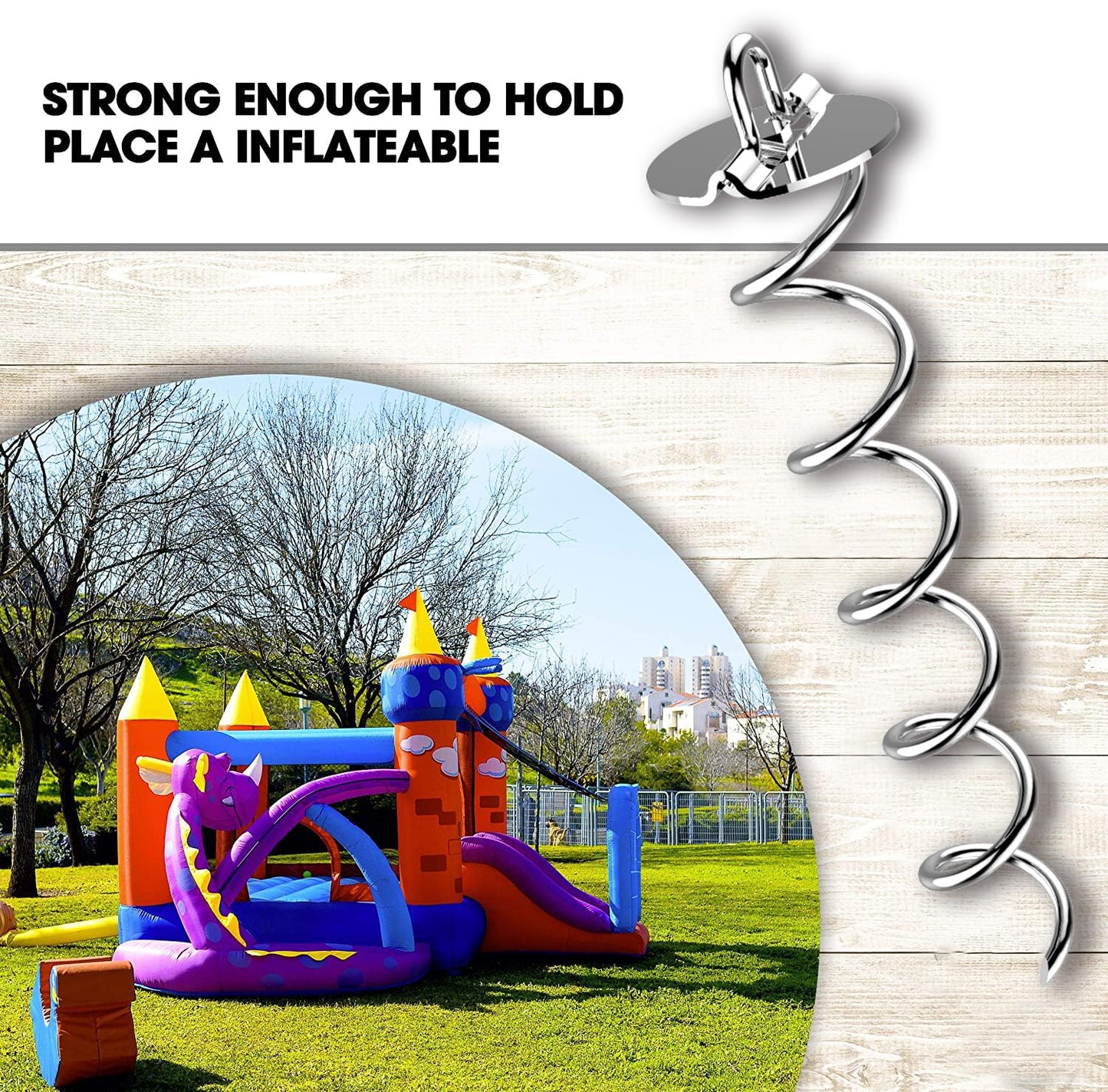 Eurmax USA 4-Pack Spiral Ground Stakes,Anti-Rust High Wind Trampoline Stakes Anchors,Heavy Duty Screw-In Anchor Kit with Tie Down Straps for Dog Tie-out,Trampoline,Tents,Tarps,Carports and more,Silver