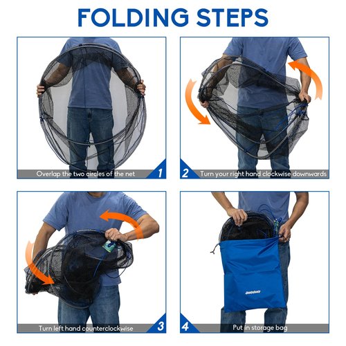 QualyQualy Foldable Fishing Net, Landing Fishing Pier Nets, Drop Net for Pulling Up Fish with Rope, Portable Bridge Fishing Net for Minnows, Crawfish, Shrimp, Top Dia. 39.4“