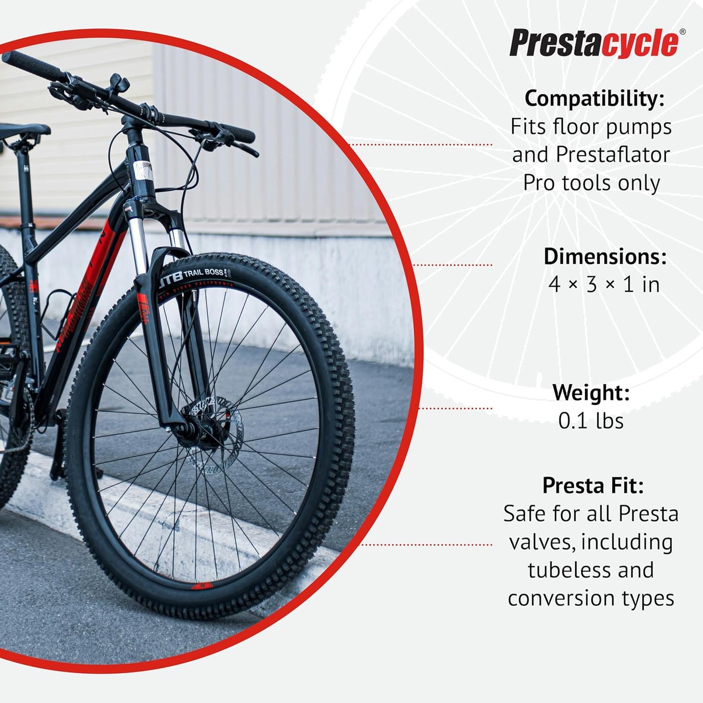 Prestacycle Quick-Click Presta Valve Head - Urethane Gasket for Tubeless & Standard Use, Fits Floor Pumps & Prestaflator Pro, Durable 6061-T6 Alloy