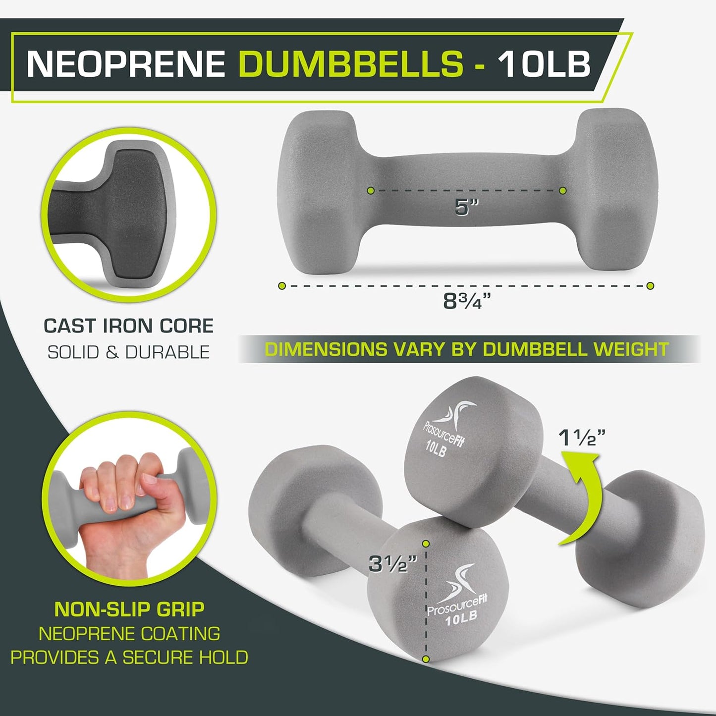 ProsourceFit Neoprene Dumbbell Coated for Non-Slip Grip, 10 lb