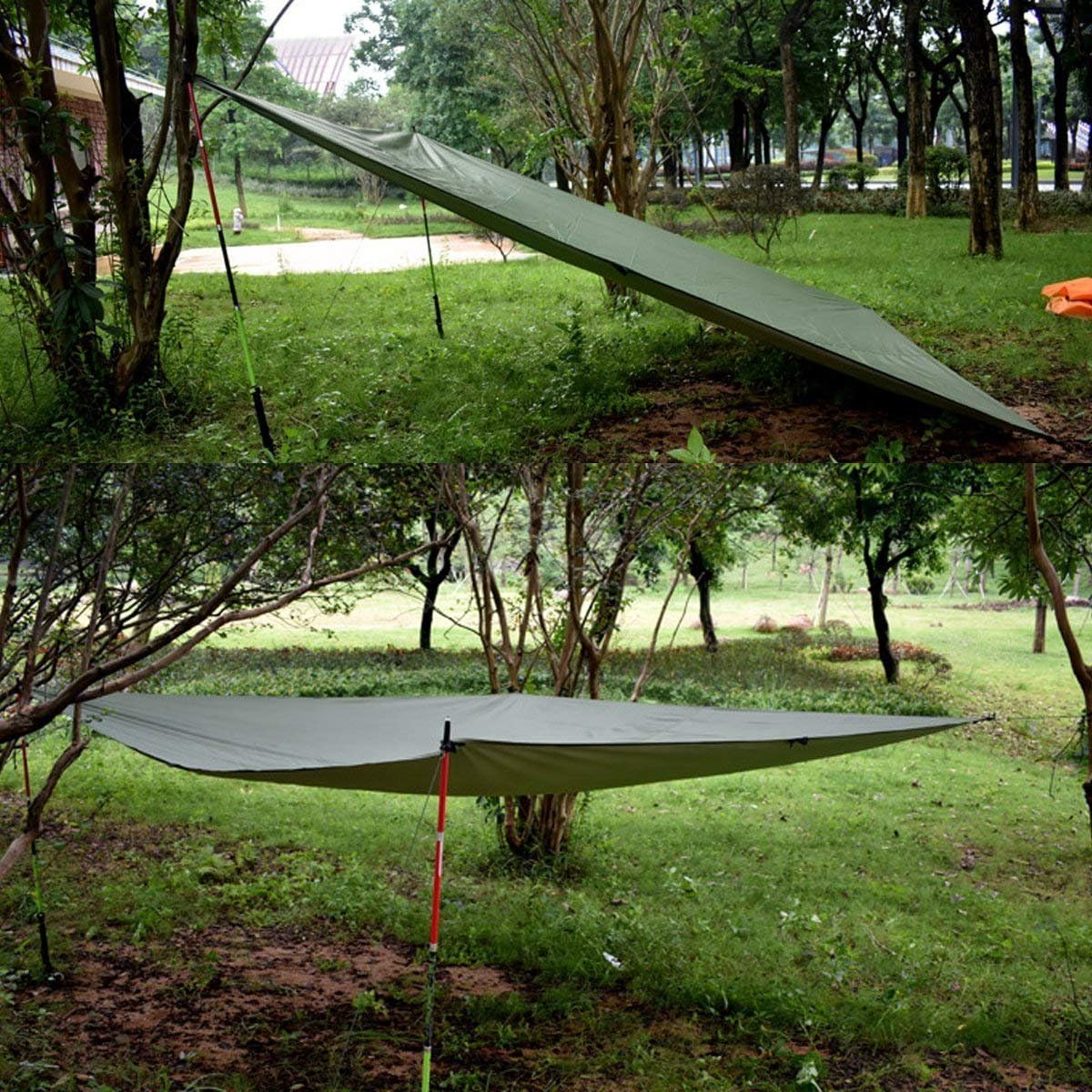 WoneNice 10x10 FT Waterproof Camping Tarp, Lightweight UV Protection Camping Cover for Tents, Beach, Picnics, Car and Adventure, Army Green