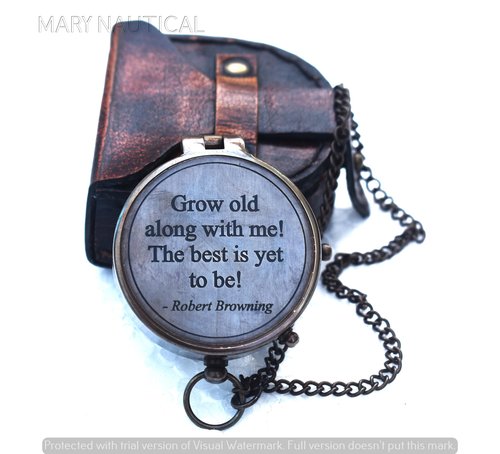 Engraved Brass Compass – Grow Old Along with Me Romantic Gift for Him or Her for Husband, Wife, Couples | Wedding Keepsake