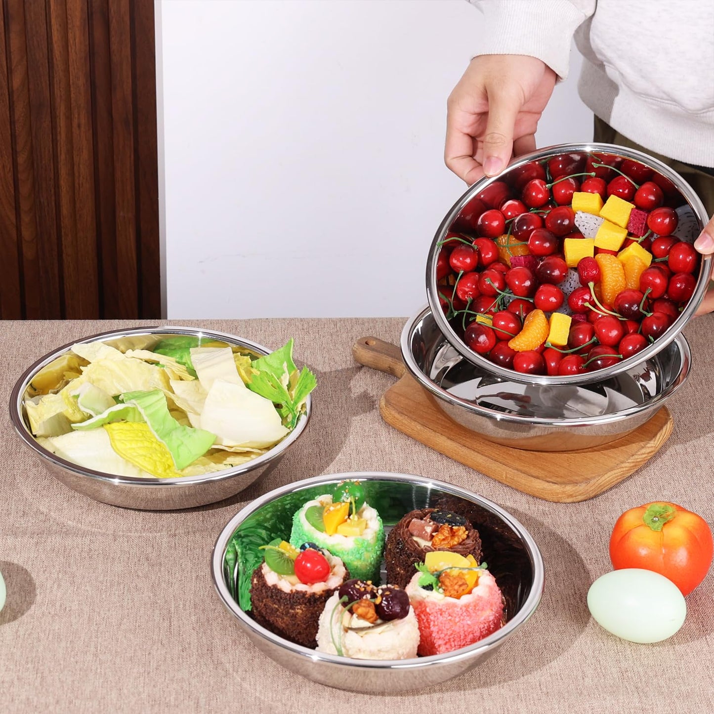 Fabnati Set of 4 Stainless Steel Plates for Eating, Round Camping Serving Plate Set