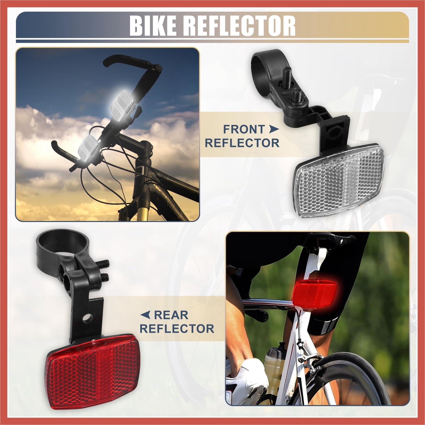 ACROPIX 10pcs Bicycle Front Rear Reflector Kit Mountain Bike Safety Warning Reflectors for Handlebar Seatpost and Night Cycling Red and White Car Parts