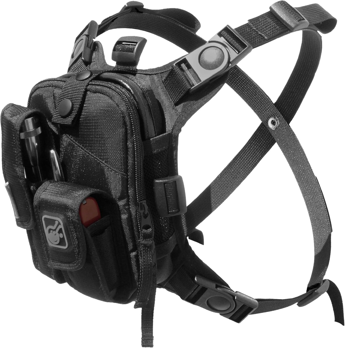 Hazard 4 Covert RG Multi-Configuration Small Pack System - Escape Chest Pack, Loader Chest Pack, Covert Anatomic RG Padded Deluxe Shoulder Harness - Tool Kit, Camera, Cycling, Flashlight - Black