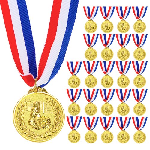 Nicunom 24 Pack Soccer Award Medals, Gold Award Medals Winner Medal Gold Prizes Team Participation Trophies for Adults Kids Sports Soccer Games, Soccer Party Favors, 2In