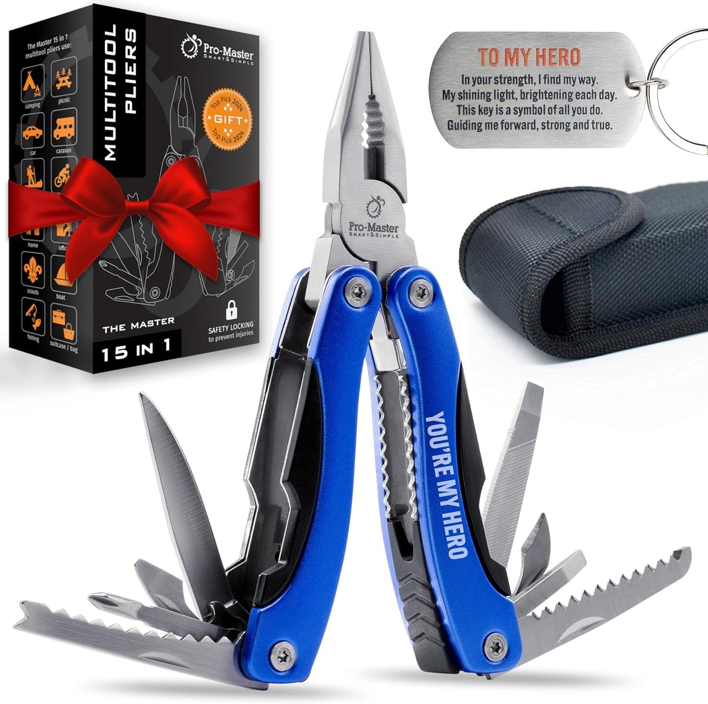 Multitool 15-in-1 with Safety-Locking, Stainless Steel Multi Tool Pliers, Functional Pocket Knife (EDC) for Outdoors, Camping, Hiking, Fishing, Simple Repir, Gift for Father, Husband Brother Boyfriend