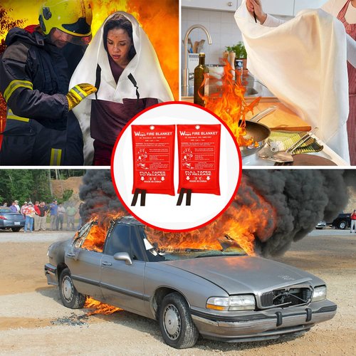 Wucgea Fire Blanket for Home and Kitchen - 4 pack Safety Fiberglass Emergency Fire Blankets Suppression Flame Retardant for School Fireplace Grill Car Office Garage Welding Warehouse 3.3ft x 3.3ft