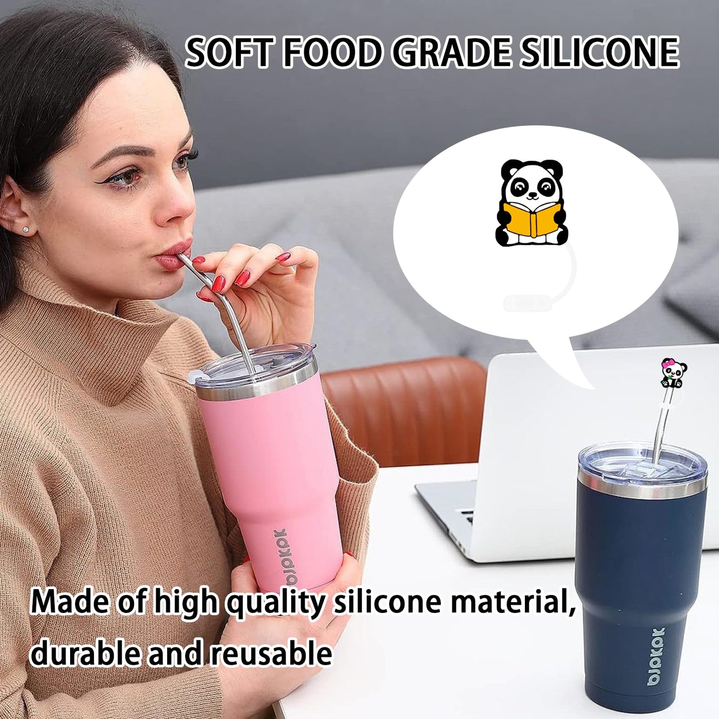 8 Packs Straw Cover Cap for Stanley Cup, Silicone Straw Topper Compatible with 30&40 Oz Tumbler with Handle, 10mm Reusable Straws Tips Lids, White