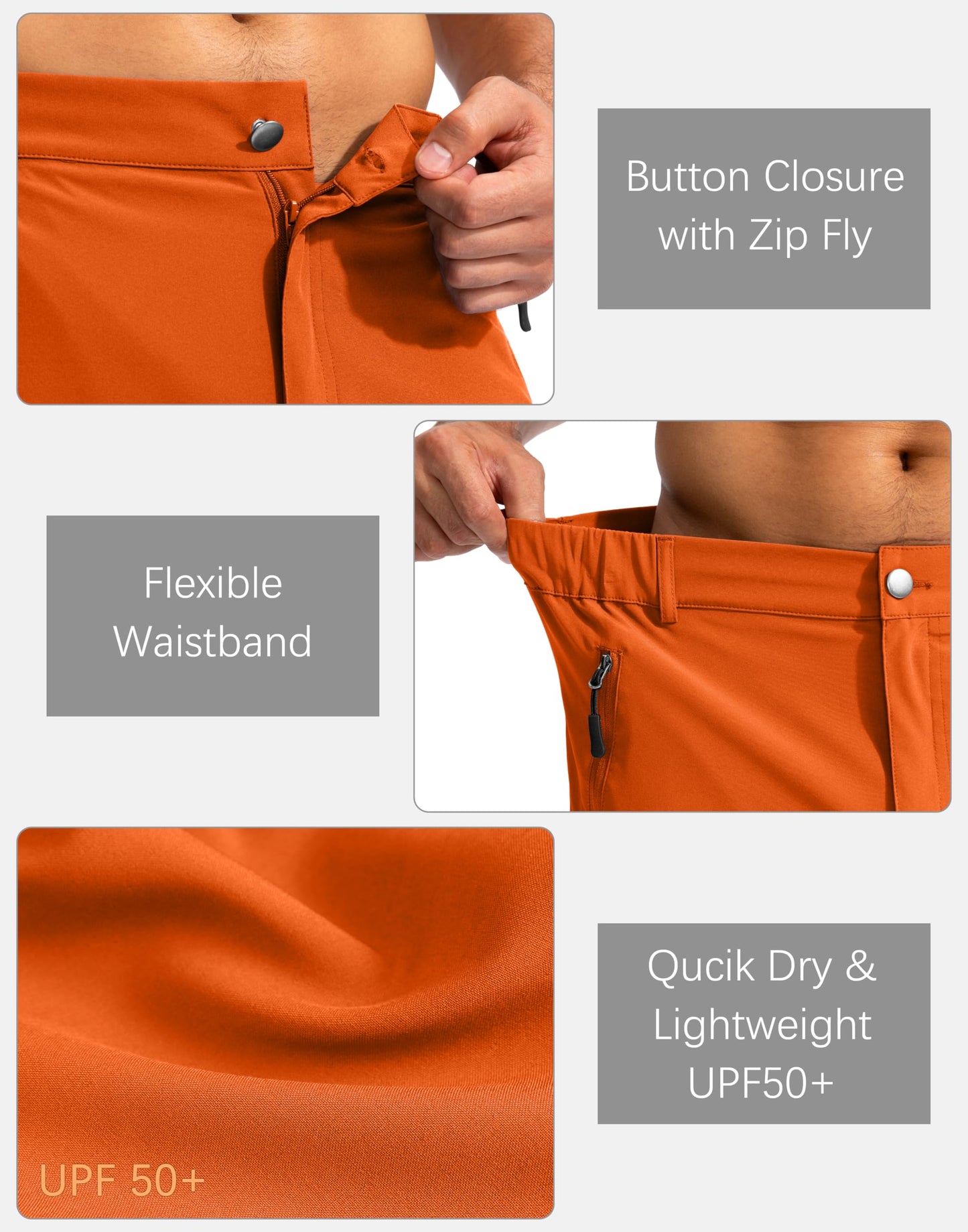 Pudolla Men's Hiking Cargo Shorts 9" Lightweight Outdoor Work Shorts for Men Travel Golf Camping Casual with 5 Zipper Pockets(Orange Large)