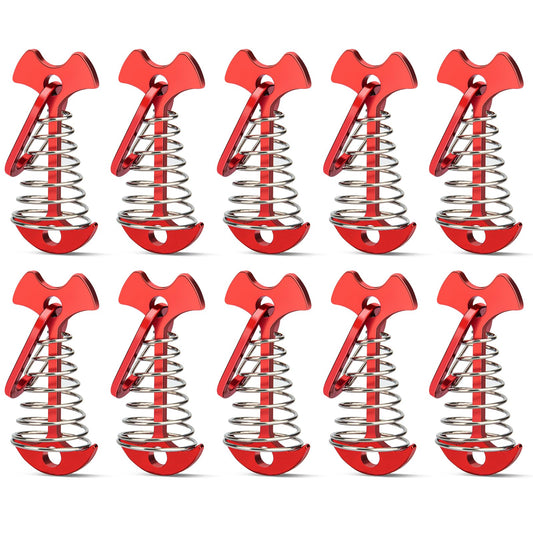10pcs Deck Peg Deck Anchors with Carabiners, Aluminium Tie Down Tent Stakes,Rope Tightener with Spring Buckle Fishbone Anchor Pegs with Spring Buckle for Outdoor Camping Hiking