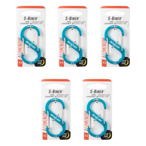 Nite Ize S-Biner Aluminum Dual Carabiner - Size 3 - Blue - 5 Count (5 Pack)