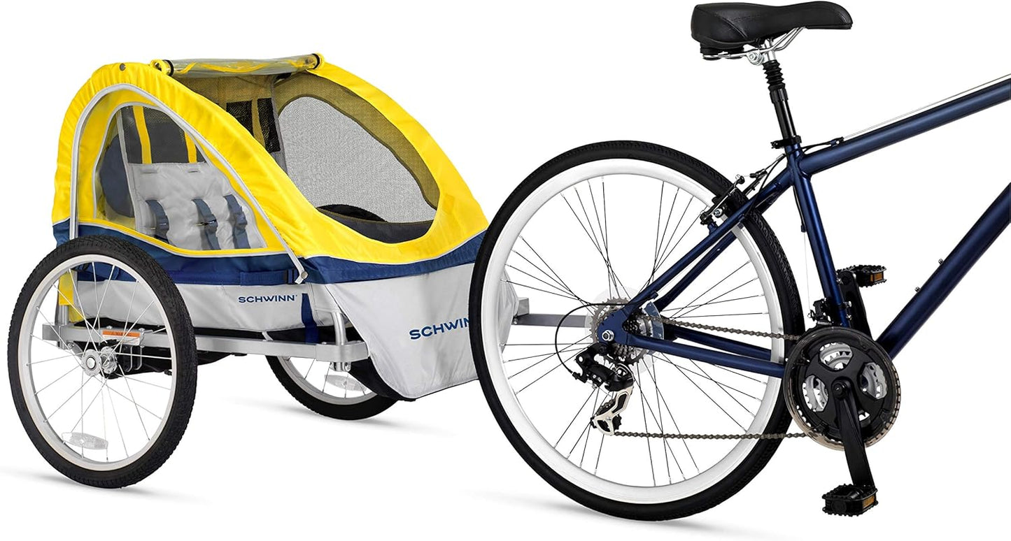 Schwinn Trailblazer Plus, Trailblazer, Joyrider or Echo Kids Bike Trailer, Single or Double Seat, Universal Coupler, Folding Frame, Quick-Release Wheels, Canopy, Schwinn Bike Trailer for Kids