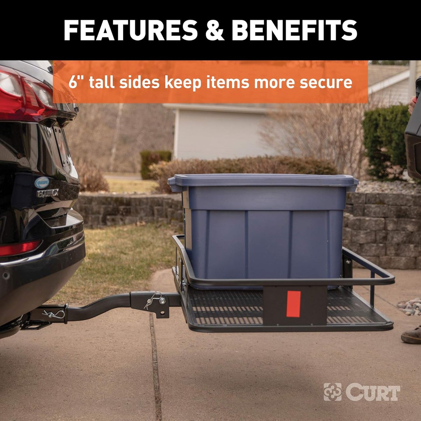 CURT 18153 60 x 24-Inch Basket Hitch Cargo Carrier, 500 lbs Capacity, Black Steel, 2-In Folding Shank