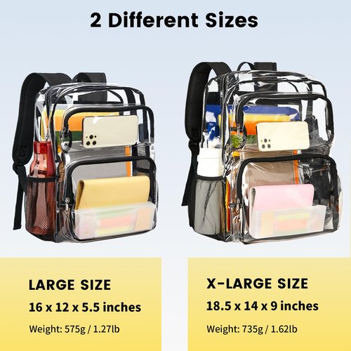 Vorspack Clear Backpack Heavy Duty - Large Clear Bookbag Transparent Backpacks See Through Backpack for College Work Travel Festival - Black