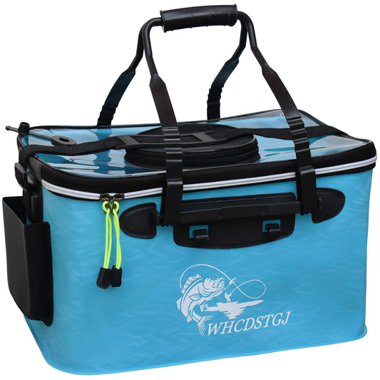 WHCDSTGJ Transparent Top Cover Fishing Bucket, Foldable Fish Bait Bucket, Multifunctional Minnow Bucket, Live Fish Container, Fish Protection Bucket, Outdoor Camping Fishing Bag. (Blue, 4 Gallon)