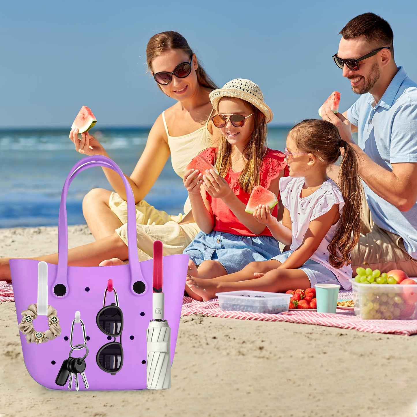 Generic Hooks Set Accessories Compatible for Bogg Bag, Bogg Bag Accessories, Bag Hanging Hooks for Charms Key Pouch Earphone Tassel Cup, Compatible for Small & Large Beach Bags, 4 Pcs, White rose