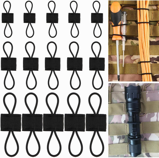 15 Pack Molle Attachments, Molle Webbing Binding Ribbon, Tactical Gear Holder Clip, Backpack Accessories, Molle Web Dominator Elastic Strings Buckle, Multipurpose Tactical Bag Accessories (Black)