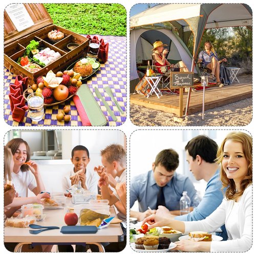Reusable Utensils With Case, 4 Portable Travel Cutlery Sets, Wheat Straw Flatware for Kids Adults, Camping Eating Utensils for Daily Use or Outdoor